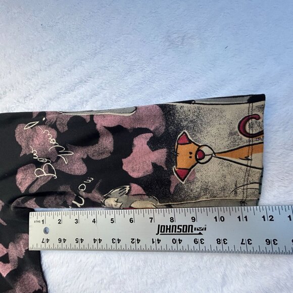 Womens Black "Bow Wow" Dog Print Long Sleeve V-Neck Top Multicolor Casual Basic - Picture 6 of 9